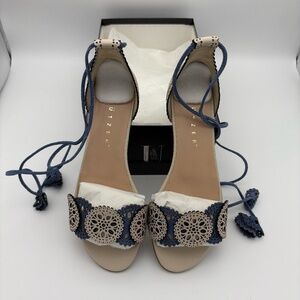 NWT Unutzer Venice Blue/Sand, Donna Ana Tie Sandal; Size 37 (US 6.5)